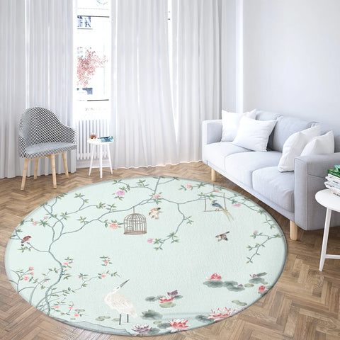 Navak Carpet Home Living Room Bedroom Bathroom Floor Mat Printing Decorative Carpet Flower and Bird  Round  Peony Rose