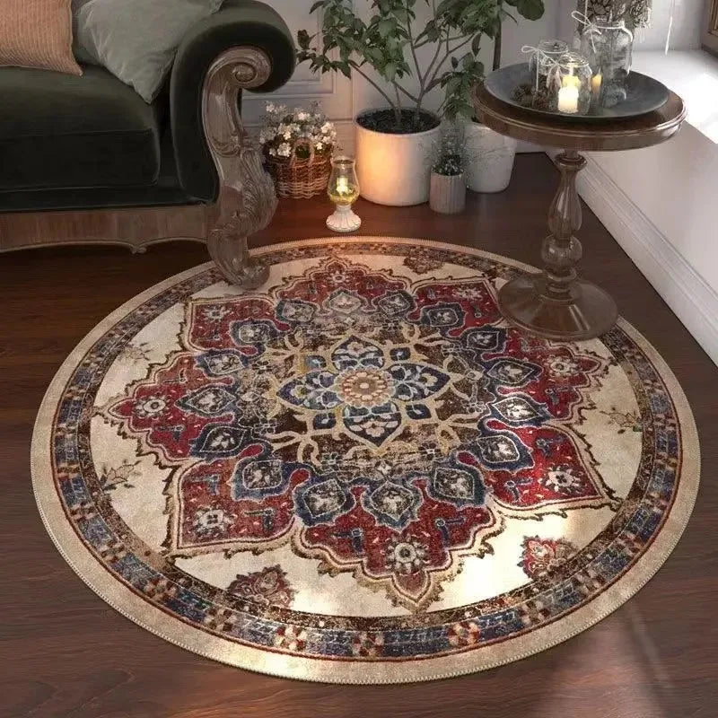 Navak Carpet Moroccan Floral Round Carpet, Washable For Living Room & Dining