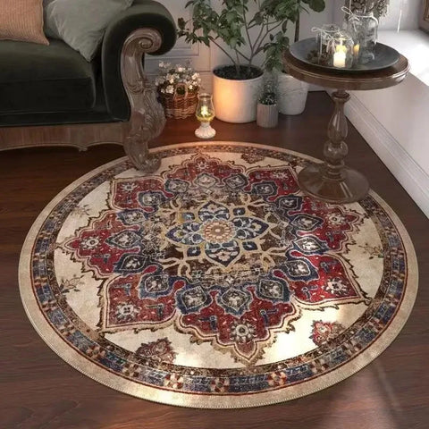 Navak Carpet Moroccan Floral Round Carpet, Washable For Living Room & Dining