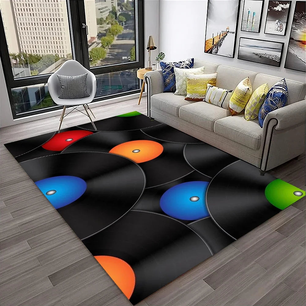 Navak Carpet 3D Retro Vinyl Record Music Art Carpet Rug for Home Living Room Bedroom Sofa Doormat Decor,Kid Play Area Rug Non-slip Floor Mat