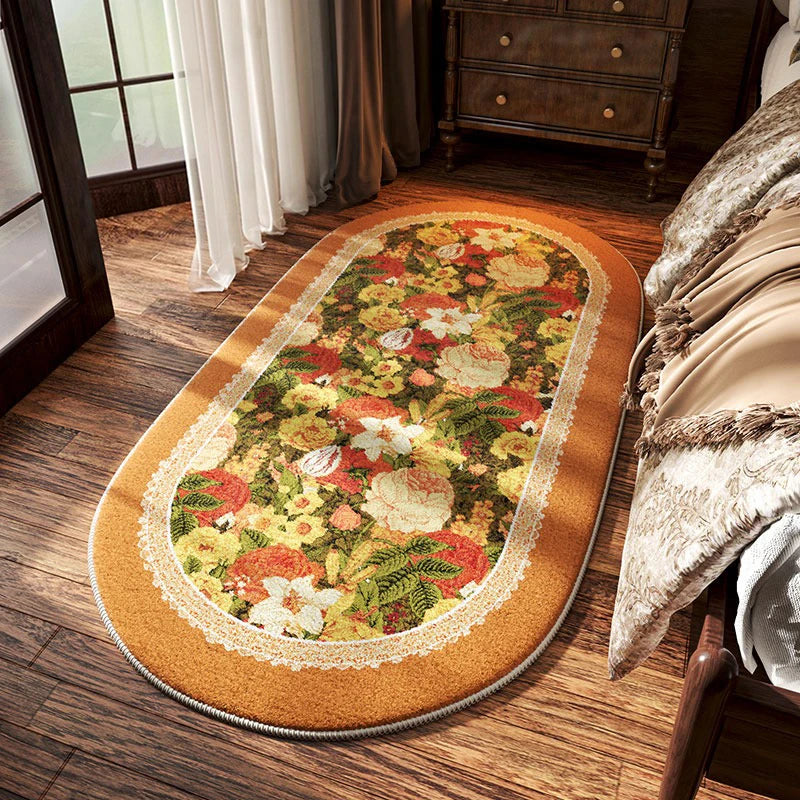 Navak Carpet Bedroom Bedside Carpet Non-slip Soft Comfortable Floor Mat American Retro Flower Pattern Rug Oval Long Home Decoration Mats 양탄자