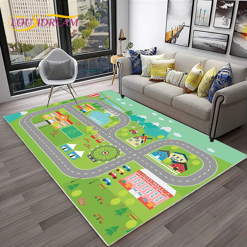 Navak Carpet Child Playmat Traffic Highway City Playroom Carpet Rug for Home Living Room Bedroom Doormat Decor, Area Rug Non-slip Floor Mat