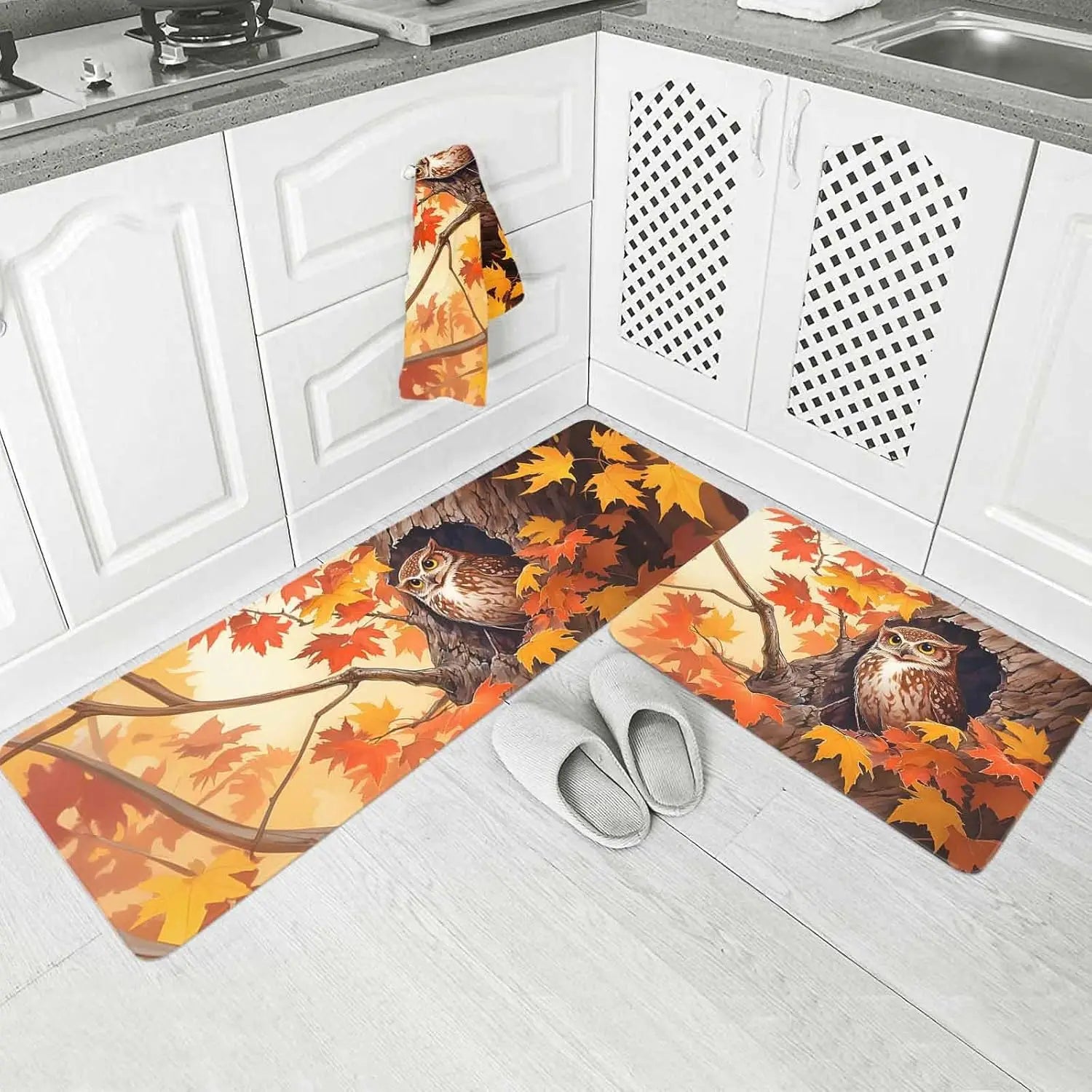 Navak Carpet Fall Owl Maple Leaves Kitchen Mat Home Decor Corridor Balcony Laundry Room Rugs Bedroom Bedside Floor Mat Bathroom Door Mat