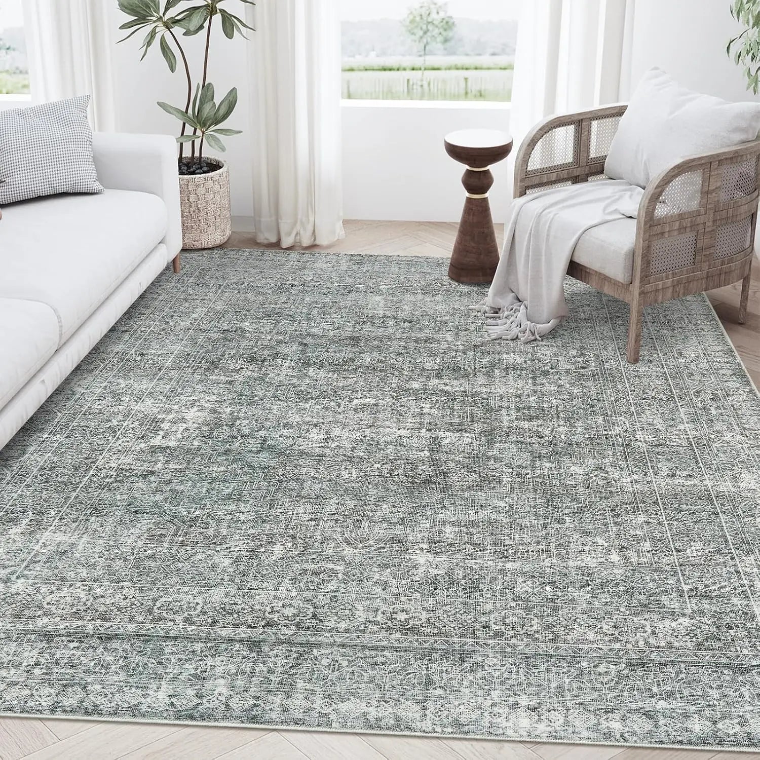 Navak Carpet zesthomeArea Rugs - Ultra-Thin Washble Rug, Stain Resistant Anti Slip Backing Rugs for Living Room,Bedroom, Vintage Home De