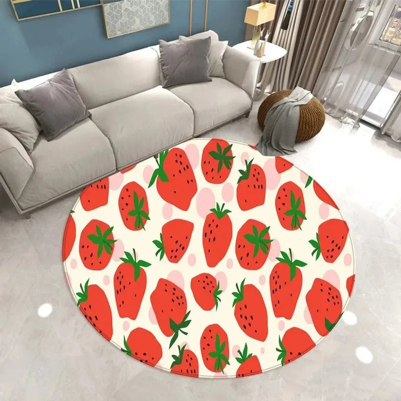 Navak Carpet Lovely Strawberry Print Round Carpet Home Living Room Sofa Bedroom Floor Decoration Kitchen Absorbent Mat