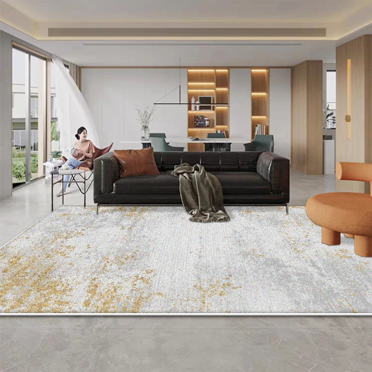Navak Carpet Fluffy Soft Abstract Large Carpet Living Room Home Room Decoration Golden Rugs for Bedroom Cloakroom Area Rug Non-slip Floor Mat