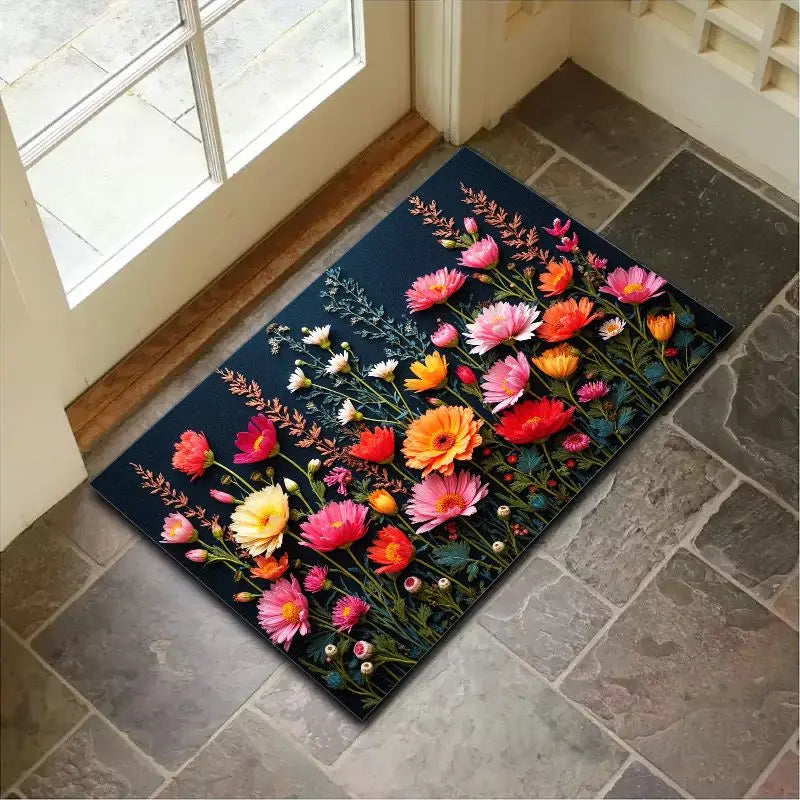 Navak Carpet "Charming Crystal Velvet Rug - Soft & Vibrant Floral Design Doormat, Non-Slip Entrance Decor, Perfect Home Accent for Spring"