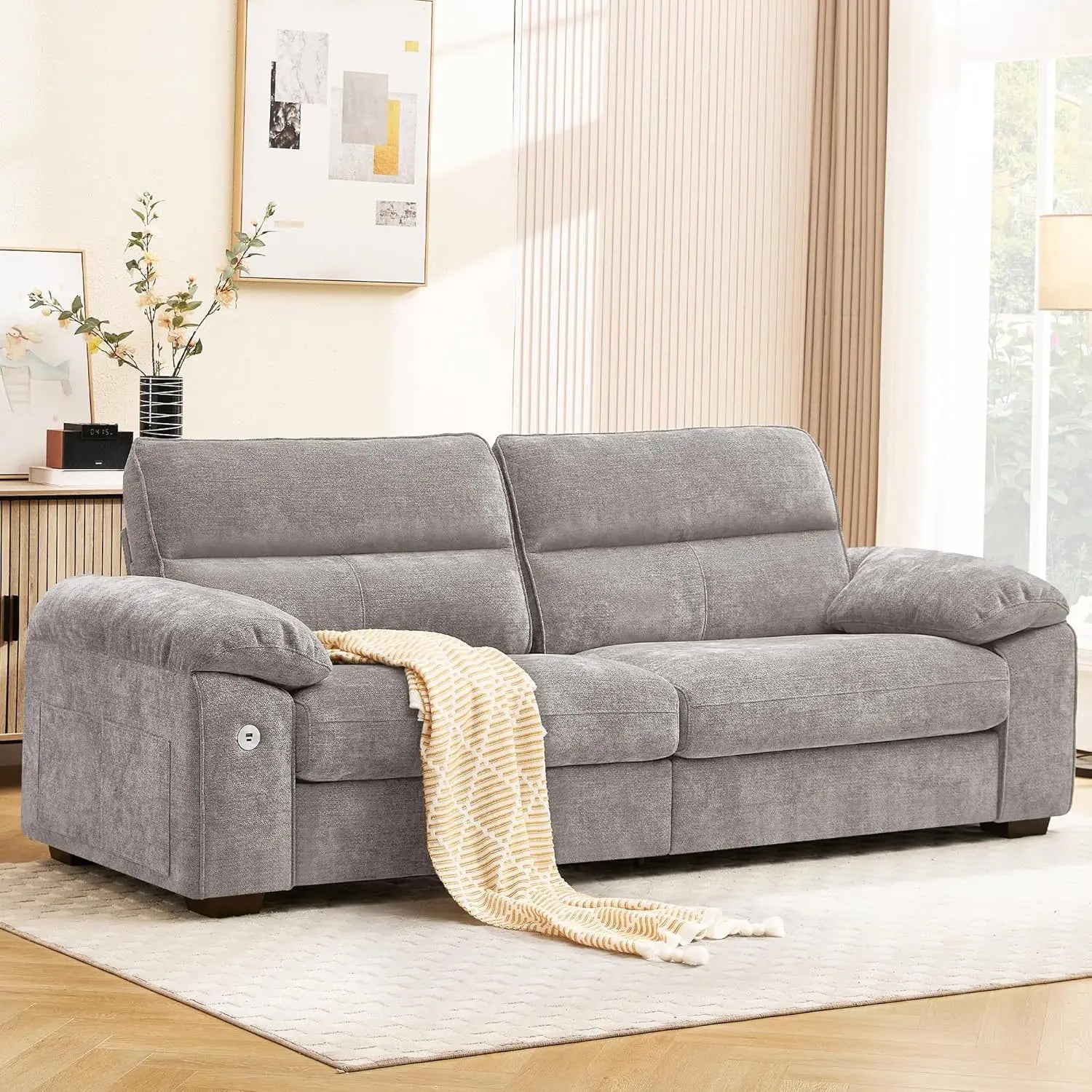 Navak Carpet 92" Modern Sofa for Living Room, Deep Seat Chenille Couch with Fast Charging Port & Removable Washable Cushions,Pillow-Armrest