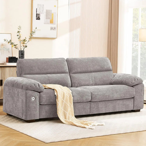 Navak Carpet 92" Modern Sofa for Living Room, Deep Seat Chenille Couch with Fast Charging Port & Removable Washable Cushions,Pillow-Armrest