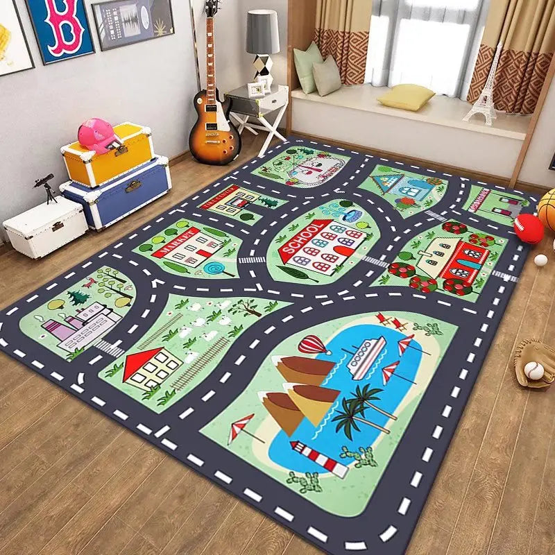 Navak Carpet Thickened Flannel Carpet Living Room Children's Bedroom Decoration Floor Rug Cartoon Road Play Mat Soft Tatami Carpets Non-slip