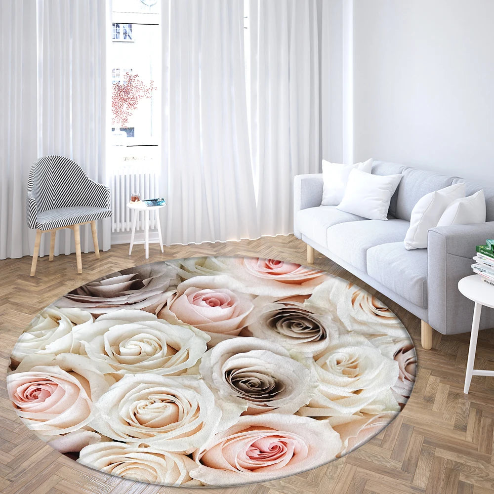 Navak Carpet Home Living Room Bedroom Bathroom Floor Mat Printing Decorative Carpet Flower and Bird  Round  Peony Rose