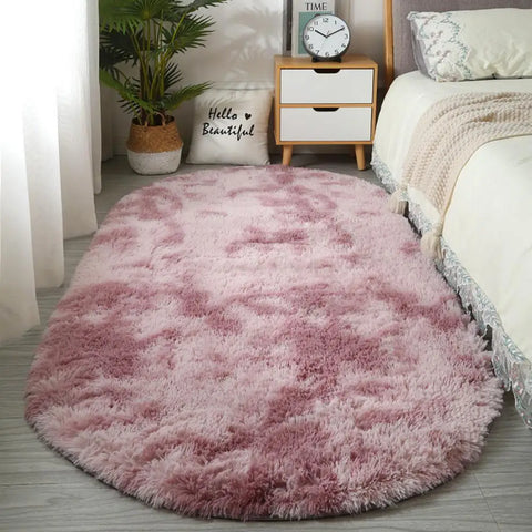 Navak Carpet Exclusive Picks Nordic ins thickened long hair tie-dyed silk hair carpet Modern simple oval bedroom bed rug, living room sofa rug