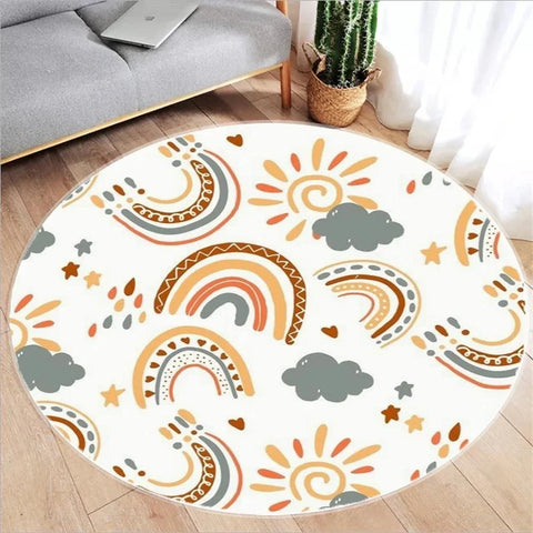 Navak Carpet Cute Cartoon Rainbow Printed Circular Carpet Washable Round Floor Mat Living Room Bathroom Kitchen Rug Home Decoration Yoga Mat