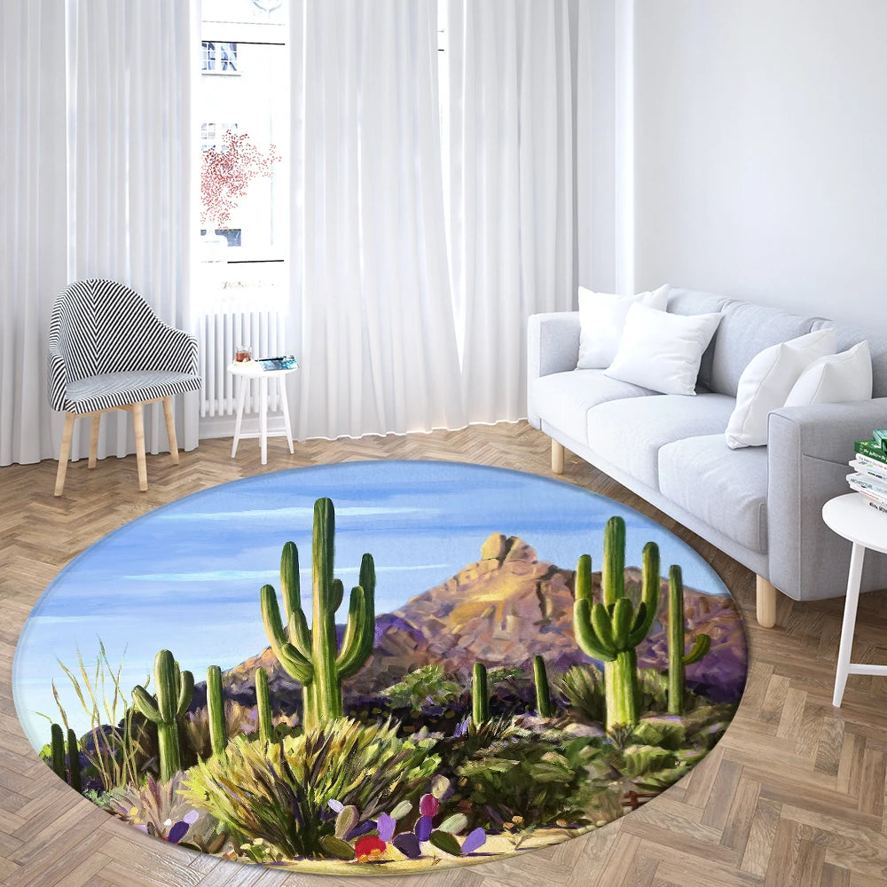 Navak Carpet Home Living Room Bedroom Bathroom Floor Mat Printing Decorative Carpet Flower and Bird  Round  Peony Rose