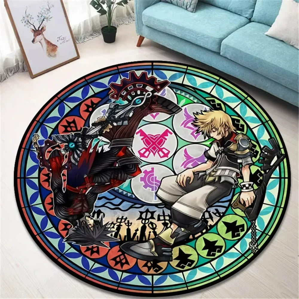 Navak Carpet K-Kingdom Heart Themed Round Carpet for Living Room and Bedroom NonSlip Floor Mat Rug for Gaming Enthusiast Birthday Gift Idea