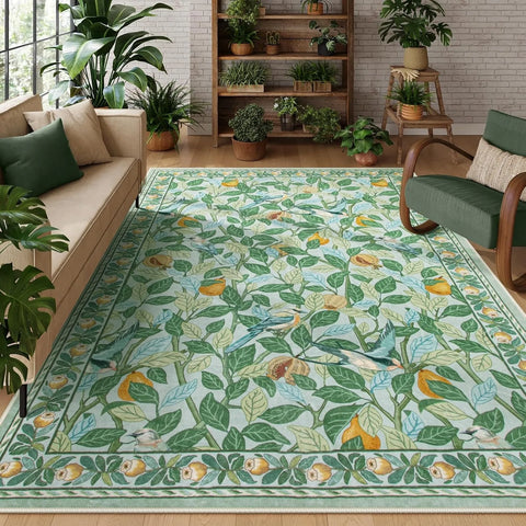 Navak Carpet Green Plant Retro Area Rug – Non-Slip Machine Washable Living Room Carpet, Soft Large Floor Mat for Bedroom Home Decor