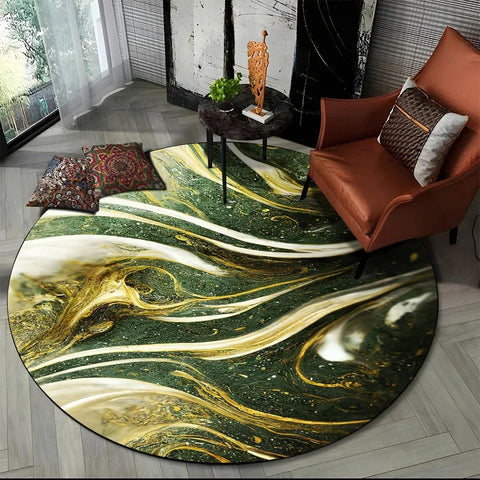 Navak Carpet Crystal Velvet 3D Luxury Marble Round Rug, Abstract Geometric Print Non-Slip Floor Mat for Living Room, Bedroom, Chair Decor