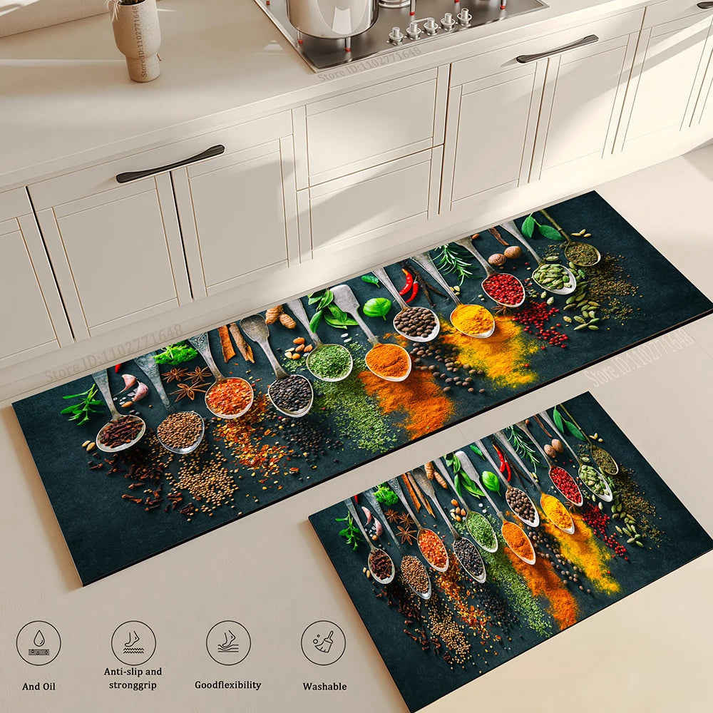 Navak Carpet Spices Kitchen Mat Home Entrance Doormat Living Room Bedroom Balcony Floor Decor Carpet Bathroom Hallway Door Anti-Slip Foot Rug