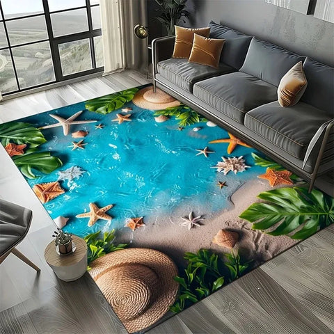 Navak Carpet 3D Beach Shells Rug for Kids' Play Area and Bedroom Non-Slip Decor