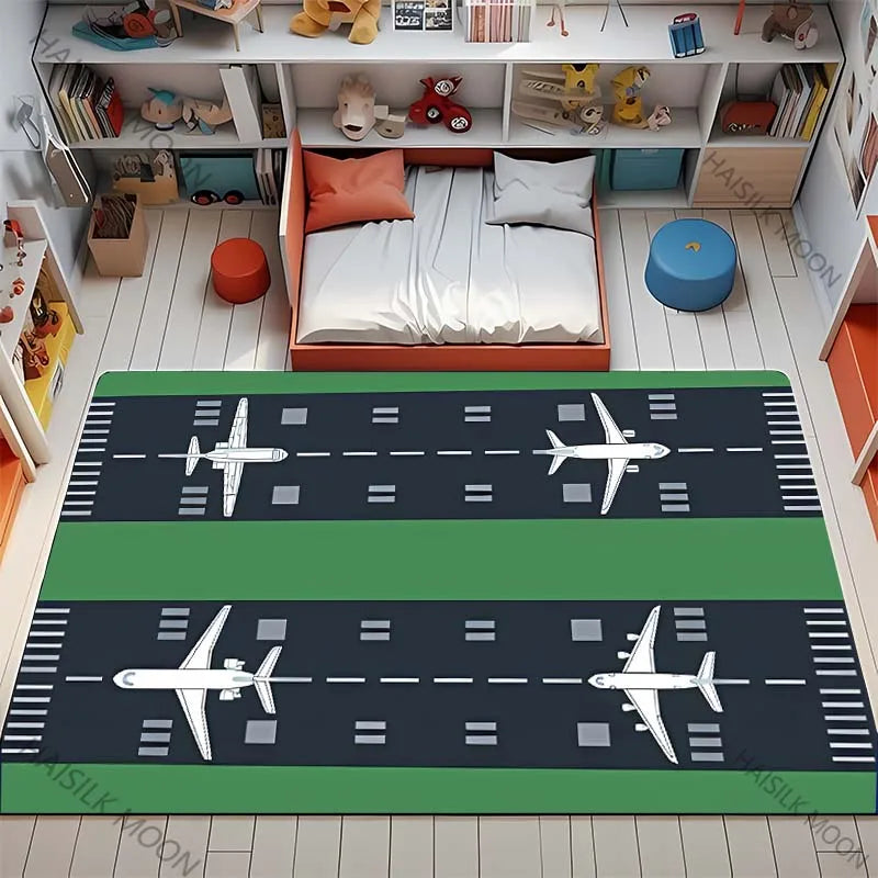 Navak Carpet 3D HD Aviation Theme Airplane Runway Printed Carpet! Anti-slip Sound Insulation, Living Room Bedroom Entrance Door Mat Sofa Rugs