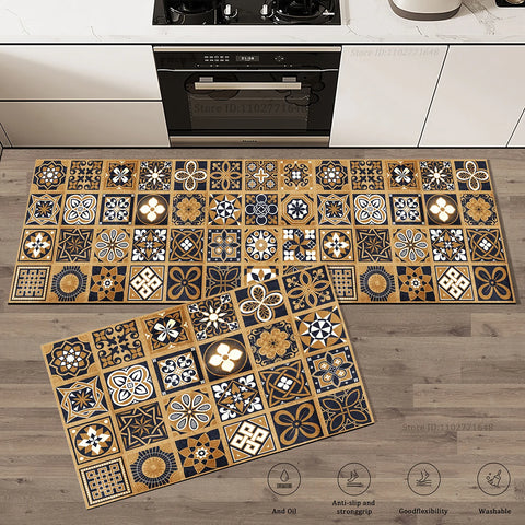 Navak Carpet Flowers Colorful Non-Slip Kitchen Carpet Washable Floor Mat Dual Surface Absorbent  Doormat Rug Entrance Large Long Quality Mat
