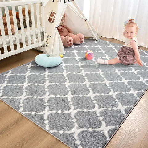 Navak Carpet Large Shag Area Rug Memory Foam Living Room Rug 6x9 Feet, Black Plush Geometric Bedroom Rug, Indoor Carpet for Kids Room Decor