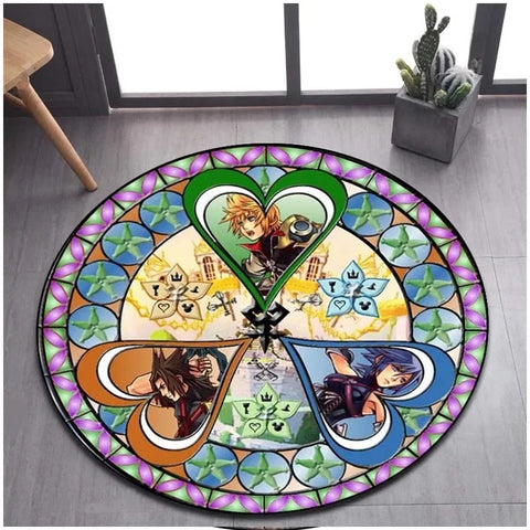 Navak Carpet Daily Picks DISNEY Kingdom Hearts Cartoon Pattern Area Rug Round Floor Mat Kid Living Room Carpet Bathroom Kitchen Doormat Decorate