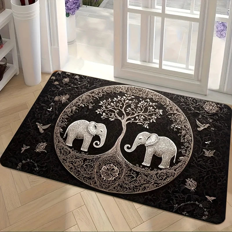 Navak Carpet 1pc Elephant and Tree of Life Welcome Mat - Non-slip, Machine Washable for Living Room, Bathroom, Kitchen - Durable Polyester
