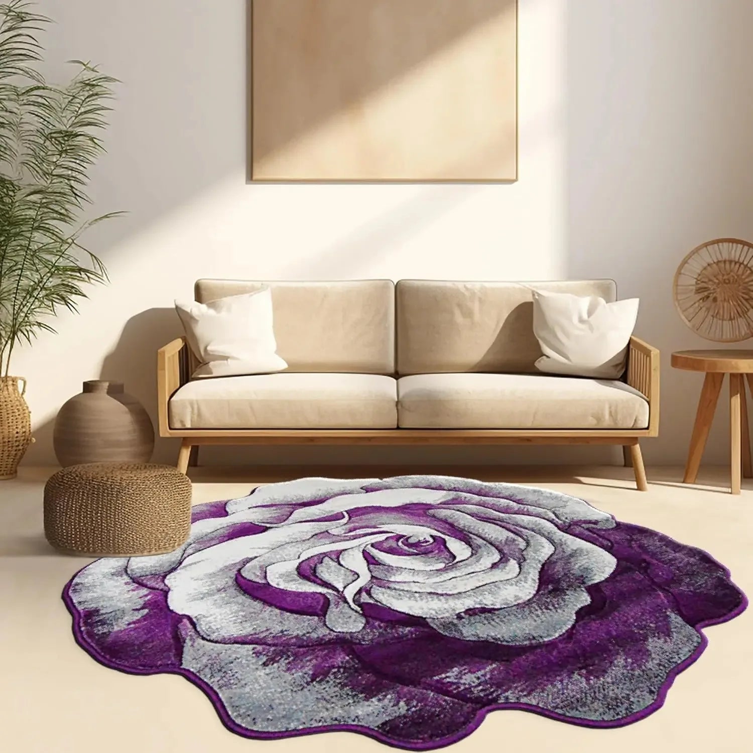Navak Carpet Exclusive Picks Flannel Carpet Rose Shaped Living Room Mat Round Rug Coffee Table Sofa Cushion Stain-Resistant Non-Slip Mat Home Decor