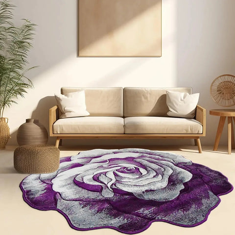 Navak Carpet Exclusive Picks Flannel Carpet Rose Shaped Living Room Mat Round Rug Coffee Table Sofa Cushion Stain-Resistant Non-Slip Mat Home Decor