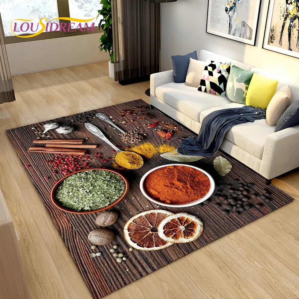 Navak Carpet Vegetable Grains Spice Fruit Seasoning Area Rug,Carpet Rug for Living Room Bedroom Sofa Doormat Kitchen Decor,Non-slip Floor Mat