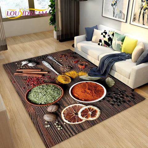 Navak Carpet Vegetable Grains Spice Fruit Seasoning Area Rug,Carpet Rug for Living Room Bedroom Sofa Doormat Kitchen Decor,Non-slip Floor Mat