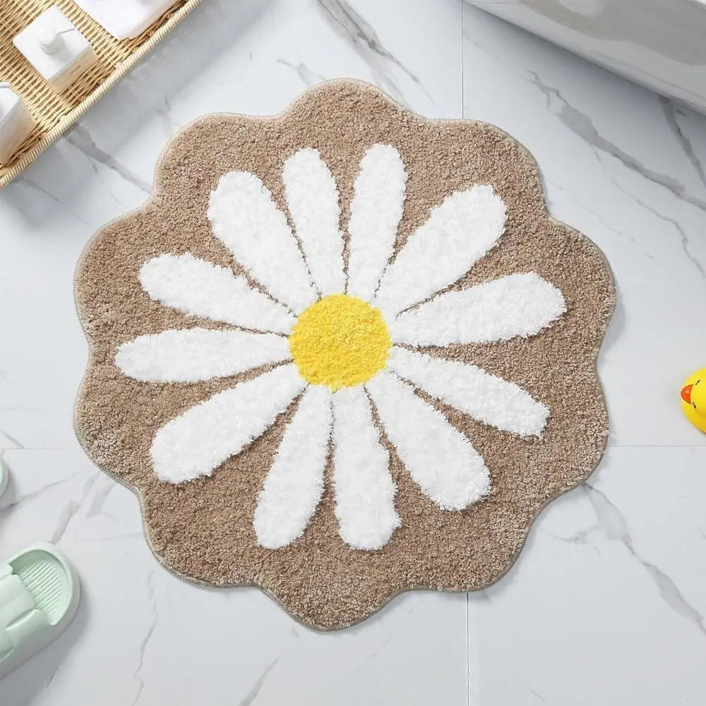 Navak Carpet Non Slip Flower Rug Flocking Tufted Daisy Bath Door Mat Imitation Cashmere Washable Baby Crawling Carpet Bedroom Living Room