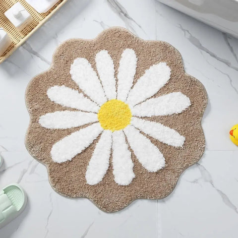 Navak Carpet Non Slip Flower Rug Flocking Tufted Daisy Bath Door Mat Imitation Cashmere Washable Baby Crawling Carpet Bedroom Living Room