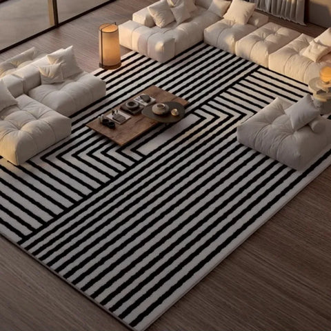 Navak Carpet French Simple Living Room Carpet Modern Light Luxury Plush Anti-slip Coffee Table Rug Home Decor Lines Bedroom Soft Floor Mat 러그