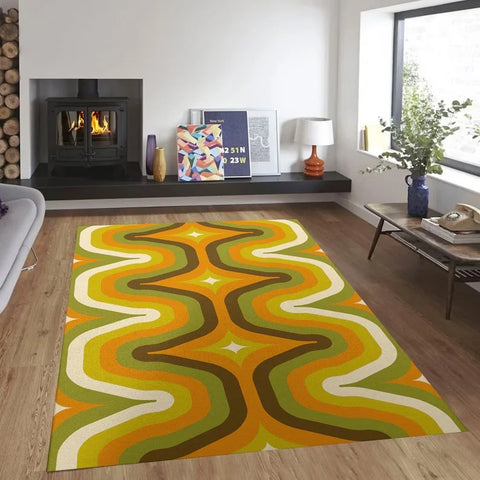 Navak Carpet Mid Century Modern Art Rugs Scandinavian Style Living Room Rug Retro 70s Area Rug Neutral Abstract Geometric Carpet Non Slip