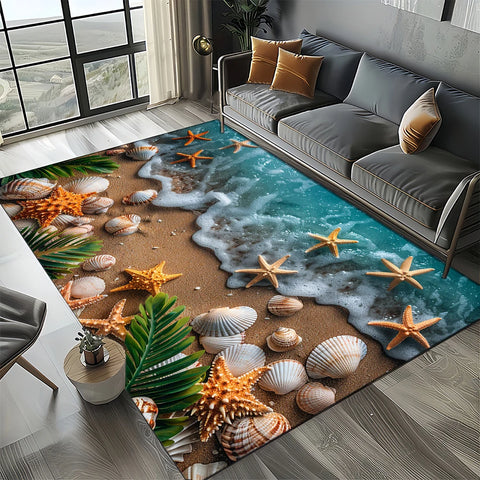 Navak Carpet 2025 New Starfish Beach Shell Sea Star Sand Carpet Rug for Living Room Bedroom Home Sofa Decoration,Kids play Non-slip Floor Mat