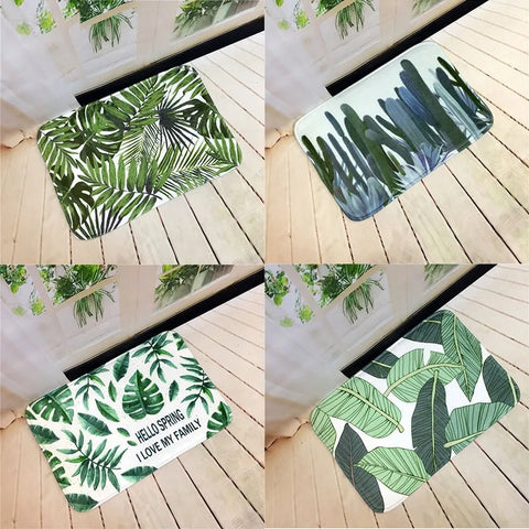 Navak Carpet Soft Non-slip Absorbent Flannel Door Mat with Green Plant Design Washable Bathroom Kitchen Rug Home Decoration Carpet