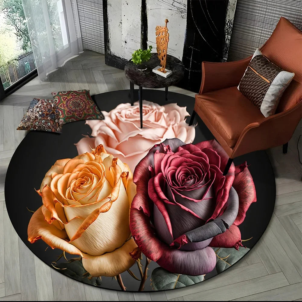 Navak Carpet 3D Luxury Flower Rose Daisy Nordic Round Carpet Rug for Living Room Bedroom Child Playroom Chair Decor,Pet Area Rug Non-slip Mat