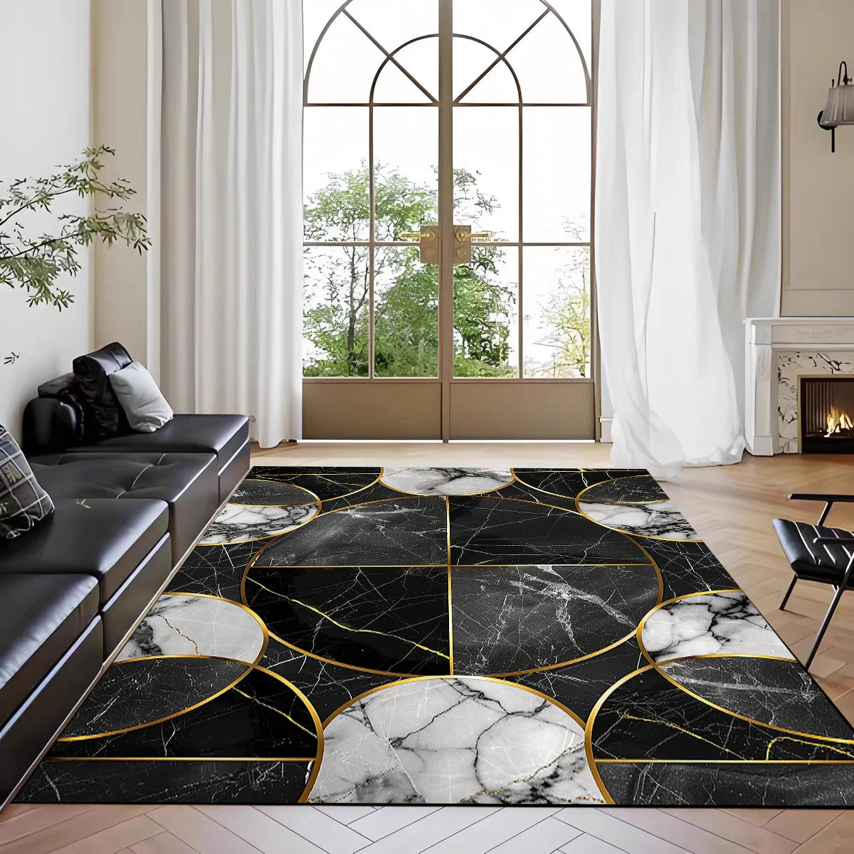 Navak Carpet Nordic Marble Print Area Rug for Living Room in Front of Sofa Non-Slip Modern Floor Mat for Bedroom