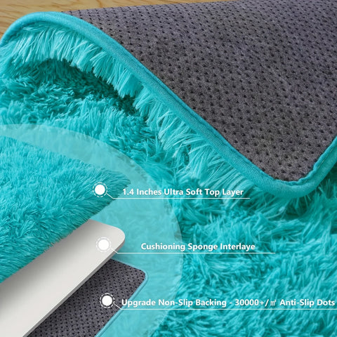 Navak Carpet Light Blue Soft Shaggy Non-Slip Rugs for Living Room/Bedroom/Nursery–Luxury Plush Carpet with 4 Rug Stickers,Room Decor Rug