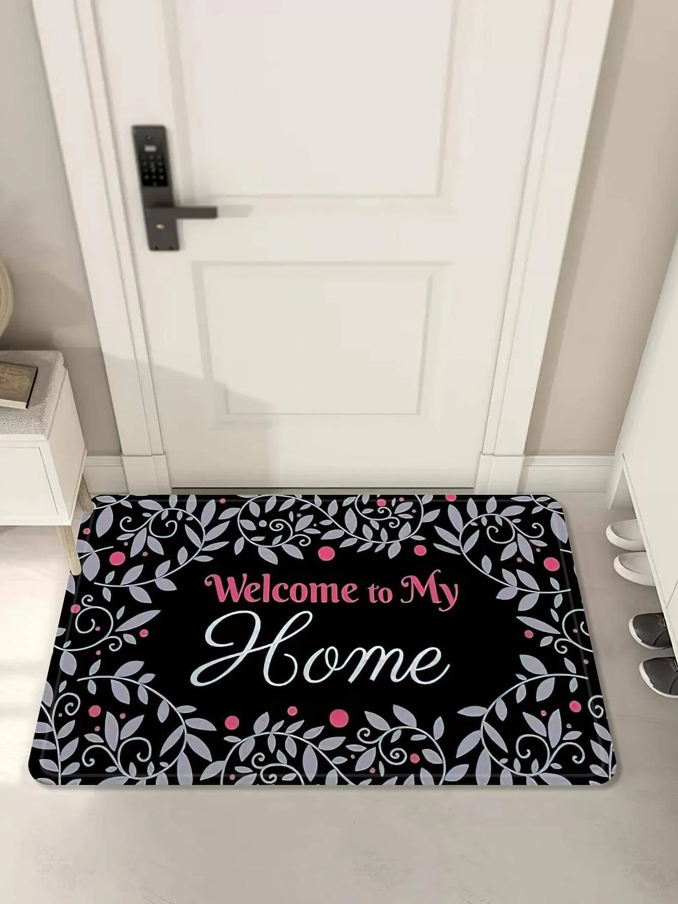 Navak Carpet Leaf & Letter Patterned Home Welcome Print Door Mat Absorbent Quick-Drying Non-Slip Entrance Carpet for Living Room Bedroom Rug