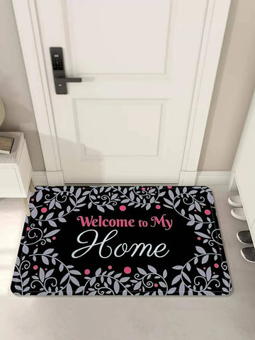 Navak Carpet Leaf & Letter Patterned Home Welcome Print Door Mat Absorbent Quick-Drying Non-Slip Entrance Carpet for Living Room Bedroom Rug
