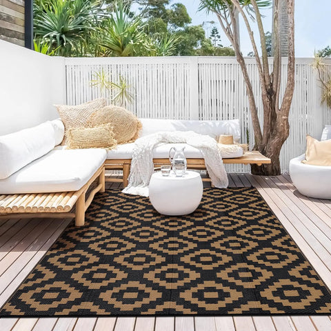 Navak Carpet Outdoor Rug Plastic Straw Rug Modern Geometric Waterproof Rug Reversible Outdoor Floor Mat for Patio Porch Backyard Picnic Campi