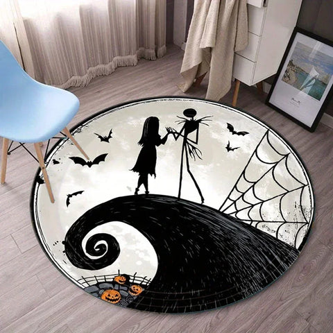 Navak Carpet Daily Picks Disney Nightmare Before Christmas Round Area Rug Bats Spiders Floor Living Room Bedroom Halloween Room Round Rug Decor