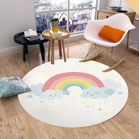 Navak Carpet Rainbow Round Carpet Washable Bedroom Rug Chair Swivel Floor Mat Bedroom Living Room Funny Children's Room Floor Mats