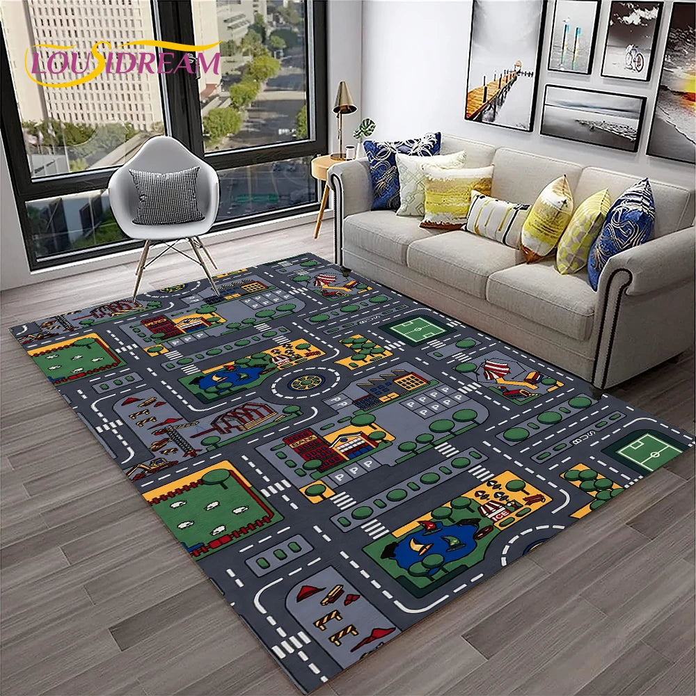 Navak Carpet Child Playmat Traffic Highway City Playroom Carpet Rug for Home Living Room Bedroom Doormat Decor, Area Rug Non-slip Floor Mat