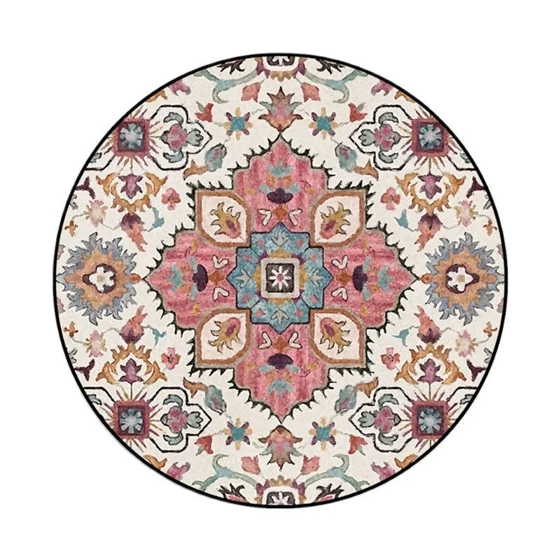 Navak Carpet Round Bohemian Mandala Carpet for Living Room Geometric Print Ethnic Style Bedroom Mat Home Decor Rugs Machine Washable Area Rug