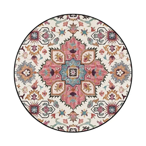 Navak Carpet Round Bohemian Mandala Carpet for Living Room Geometric Print Ethnic Style Bedroom Mat Home Decor Rugs Machine Washable Area Rug