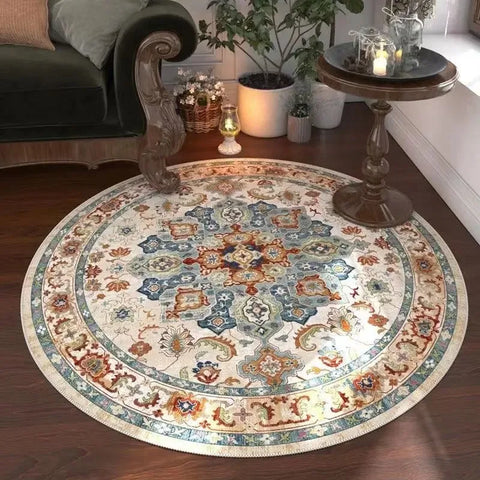 Navak Carpet Moroccan Floral Round Carpet, Washable For Living Room & Dining